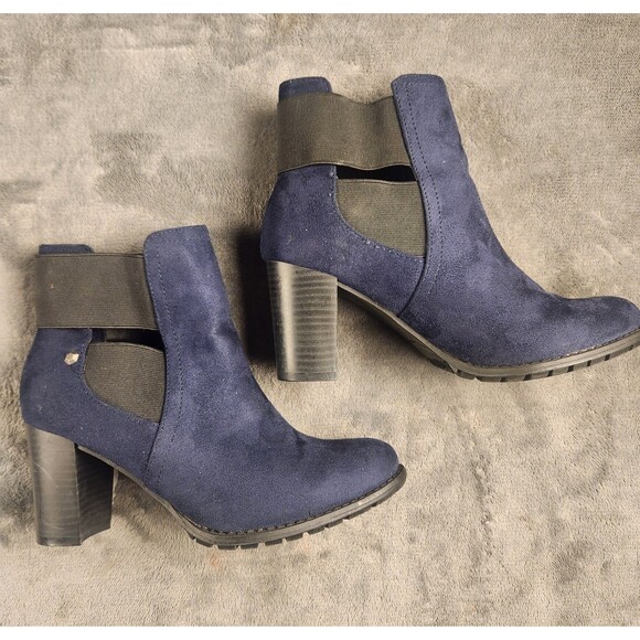 attention Shoes - Attention Women’s Navy Suede Ankle Boots Block Heel Chelsea Size 6